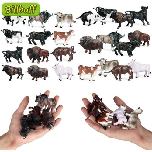 4pcs Mini Simulation Wilds Animals Model Figures Toys Animals Cattle Lion Cow Poultry PVC Action Figures Dolls Gift for children