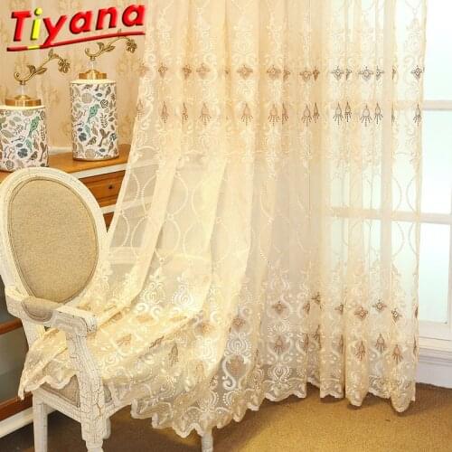 European and American Style Yellow Embroidery Tulle Living Room Bedroom Cheap Embroidery Tulle Curtain Discount Hot Sale M072#30
