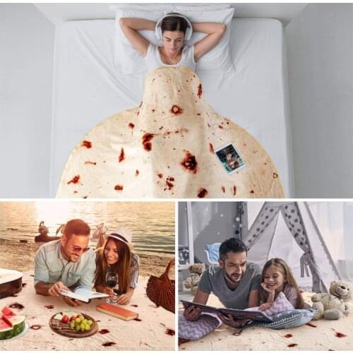 Flannel Tortilla Blanket Microfine Burrit Blanket Realistic Food Burrito Tortilla Blanket Soft Fleece Warm Sofa Travel Plush Toy