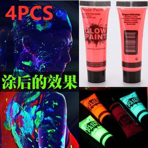 4PCS Body Art Paint Fluorescent Neon Party Festival Halloween Cosplay Performance Makeup Kids Face Painting Glow Painted Pigment