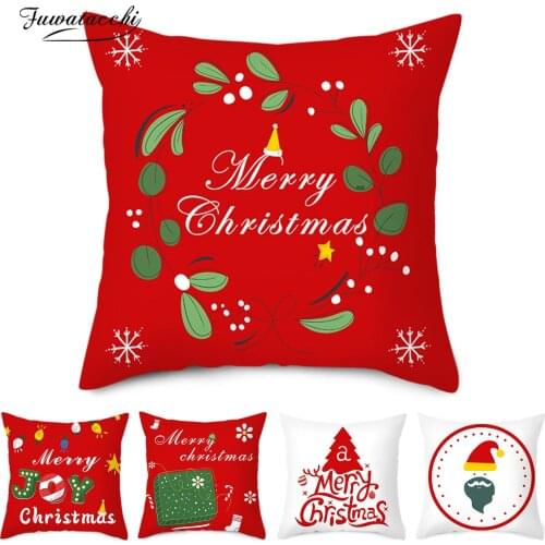 Fuwatacchi White Red Xmas Print Cushion Cover Christmas Tree Photo Pillowcases For Home Sofa Chair Decorative Pillow Covers Gift