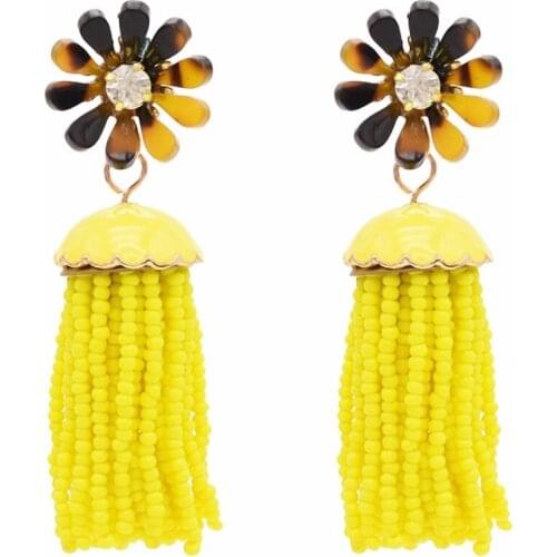 Indian Bohemian Bead Resin Flower Pendant Drop Jhumka Earrings For Women Gold Metal Hanging Elegant Party Christmas Earrings