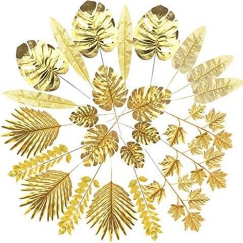 Artificial Leaves Gold Palm Leaves Golden Tropical Plants Palm Leaves for Wedding Home DIY Decorations Supplies