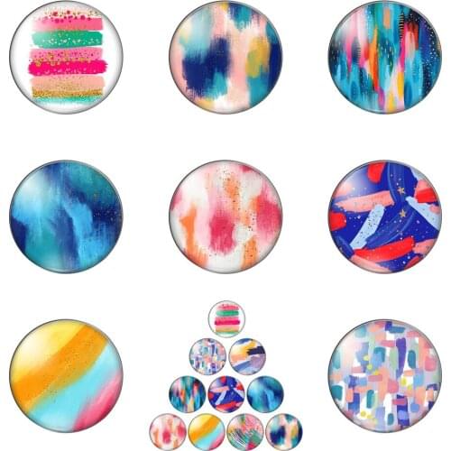 Colourful Oil Painting Pattern Round Photo Glass Cabochon Demo Flat Back Making Findings Handmade DIY Accessories