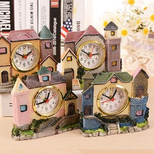 Creative Antique Roman Era Old House Villa Castle Alarm Clock Living Room Pendulum Clock Crafts Home Decor Supplies