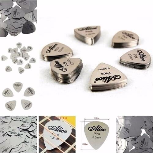 10Pcs Metal Guitar Pick 0.3mm Thin Durable Silver Color Professional Bass Ukelele Guitar Picks Guitar Accessories