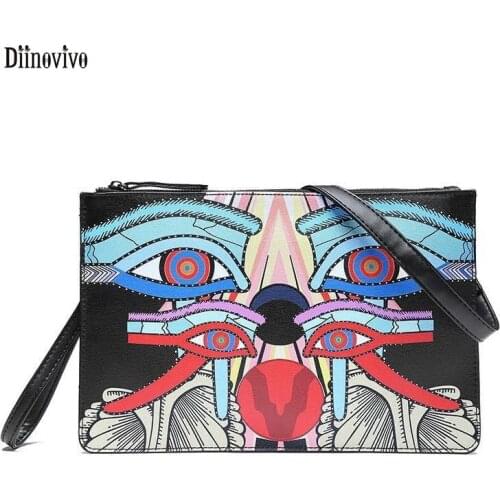 Diinovivo Fashion Graffiti Print Women Clutch Hip-Hop Style Clutch Unisex Envelope Bag Female Clutch Purse Shoulder Bag WHDV1875
