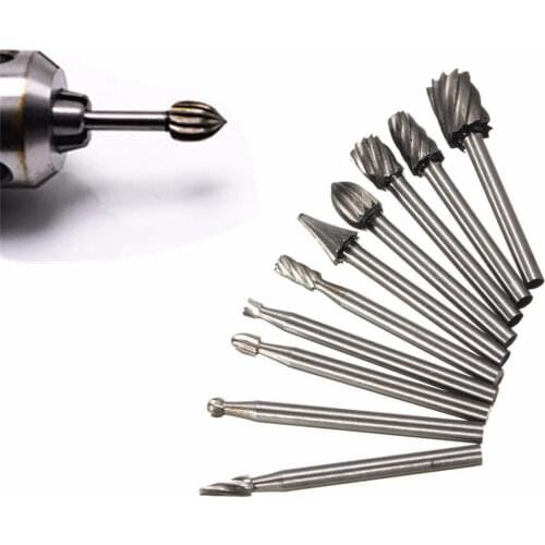 10pcs 1/8 Inch Shank Milling Rotary File Burrs Bit Set Wood Carving Rasps Router Bits Grinding Head