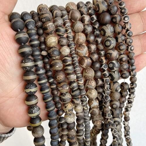 Natural China Tibetan Dzi Eyes agates beads Natural brown Stone Religion 6 8 10 MM Round Loose beads for jewelry making bracelet