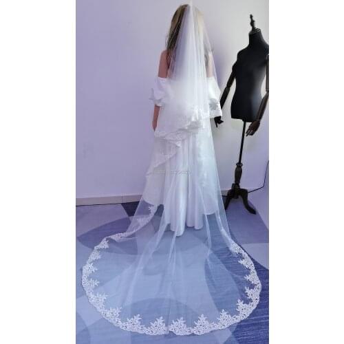 One-Layer White or Ivory Lace 3 Meters Long Veil Wedding Veils Tulle Veil for Bride without Comb