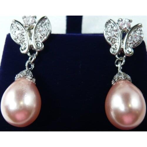 Wholesale beautiful silver plated pink shell pearl butterfly earring #311