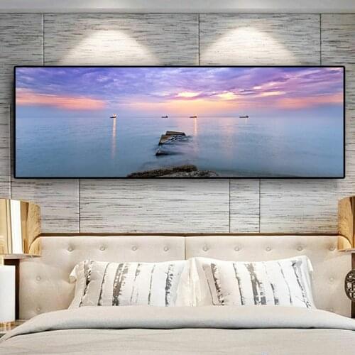 Natural Gold Beach Sunset Landscape Posters and Prints Canvas Painting Mediterran Scandinavian Wall Art Picture for Living Room