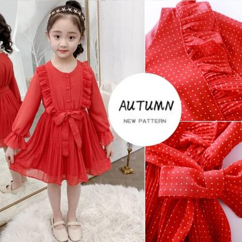 Girls Dresses Spring Autumn Kids Clothes Girls Red Princess Dress teenagers Chiffon Long Sleeve Princess Party Dress 4-13Y