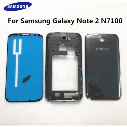 Full Housing Replacement For Samsung Galaxy Note 2 N7100 Middle Frame Rear Battery Door Back Cover Complete Case With Buttons