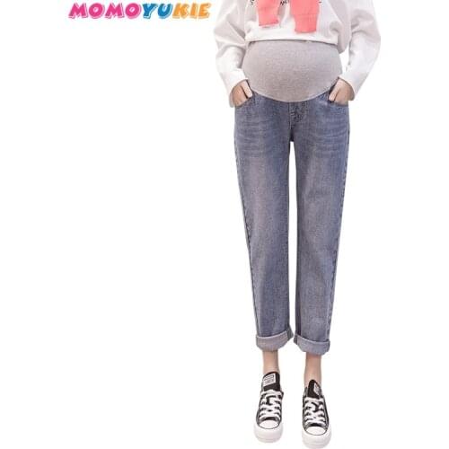 Straight Jeans Pregnancy Abdominal Pants Maternity Clothes For Pregnant Women Boyfriend Pants High Waist Trousers Loose Jeans