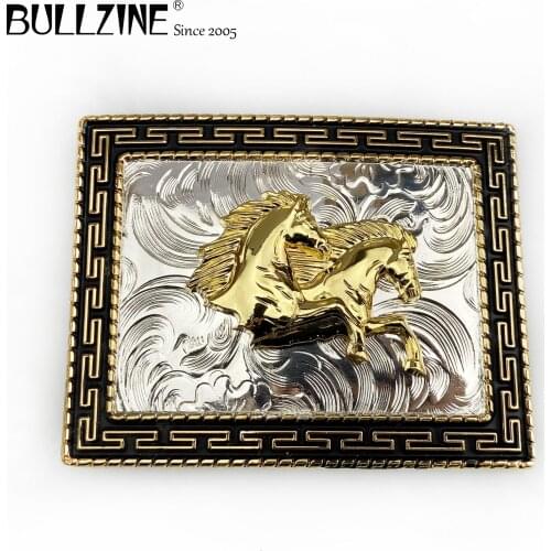 Bullzine Heavy zinc alloy western horse belt buckle double color plated belt buckle FP-03737 LUXURIOUS jeans gift belt buckle