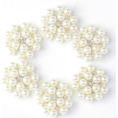 40pcs Faux Pearl Flower Buttons Embellishments for Craft Shank Clear Silver Rhinestone Buttons Sewing Craft