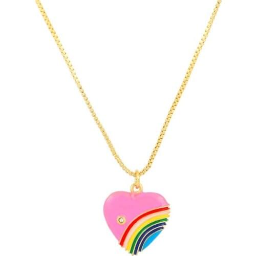 Daihe Luxury Enamel Heart Pendant Necklace Women Good Luck Colorful 3A Zirconia Copper LOVE Necklaces Women Gift Jewelry 2021