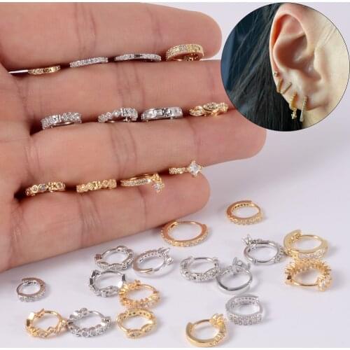 CHUANCI1 PC Plate Stainless Steel Earrings for Women Accessories Jewelry Zircon Star Round Leaf Piercing Stud Earrings Jewelry