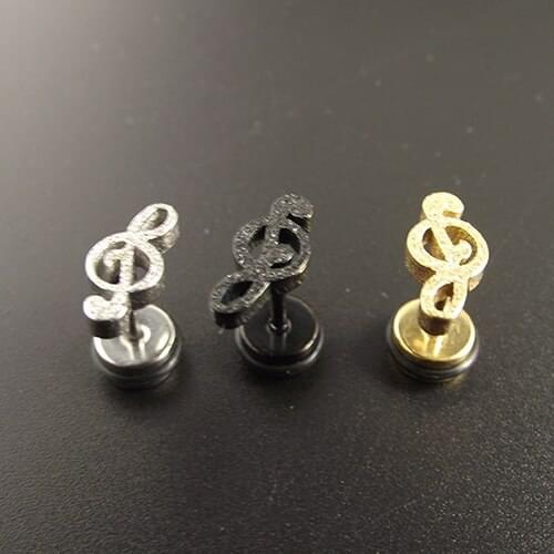 SaYao 2pcs New Gold Silver Black Cute Music Lovely Note Stainless Steel Stud Earrings for Women and Men Glitter Polished Earring