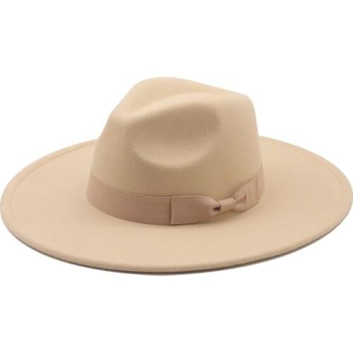 Women Autumn And Winter Elegant CHurch Wedding Party Wide Brim Felt Fedora Hat Solid Bowknot Silk Ribbon Vintage Jazz Fedora Hat