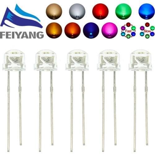 5mm Straw Hat LED Emitting Diode Micro Indicator Warm White Red Green Blue Yellow Orange UV Pink RGB Flashing 3V DIY Bulb