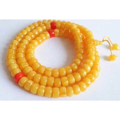 BRO682 Tibetan 108 Golden Beeswax MILA Prayer Malas 12X8mm for Man Simulent resinBeads