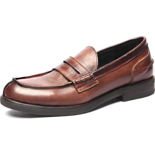 British Retro Mens Shoes Genuine Leather Penny Loafers Luxury Design Men Flats Dress Slip on Shoes Handmade 2.5