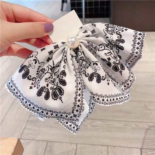 Rural Style Vintage Bow Hair Clips Pearl Beading Rustic Fashion Hairgrips Black White Big Hair Barette For Girls