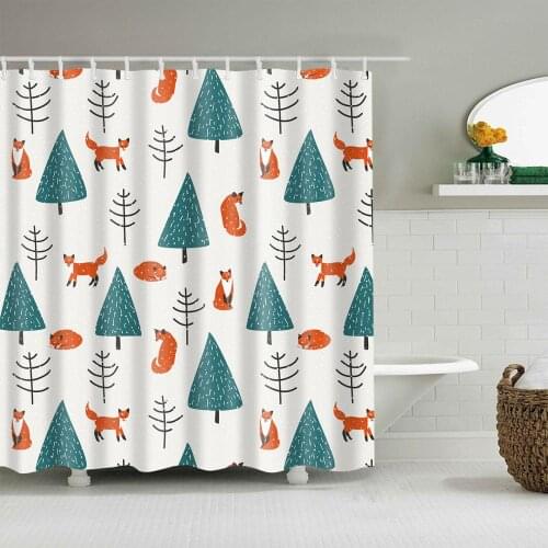 Plant Shower Curtain Cartoon Tree Fashion Bath Accessories with 12 Hooks Waterproof Polyester Fabric Bathroom Decor