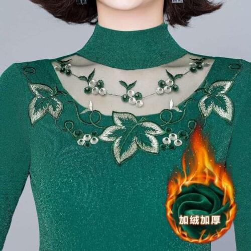 Women Blouse Womens Long-Sleeved Autumn Winter Mesh T-shirt Womens Lace Top Blouse Shirts Ropa De Mujer