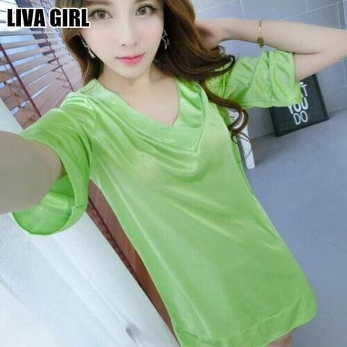 Liva Girl Spring Summer Fashion Soft Faux Silk Womens Sleepshirts Nightgown V-Neck Lady Sexy Nightdress Female Casual Sleepwear