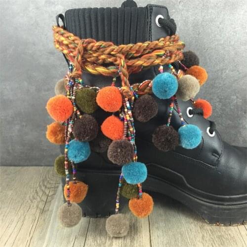 Women Winter Shoes decaration boho Chain Fringe Pom pom Ball Tassels belt for boot