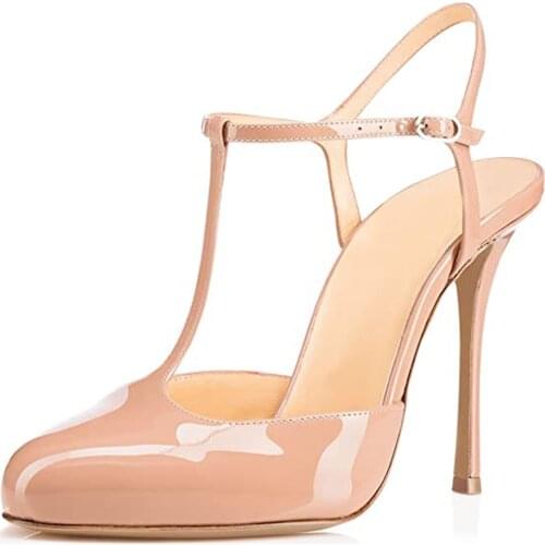 LOVIRS Womens Round Toe 12cm Thin High Heels Stiletto T-Strap Patent Leather Plus Size Sandals Party Wedding Shoes US5-15