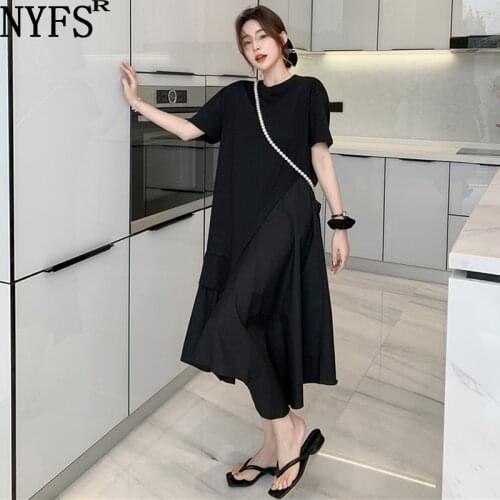 NYFS 2021 New Summer Dress Korean Loose Patchwork Irregular swing Woman Dress Vestidos Robe Elbise Fashion Short sleeve Dresses
