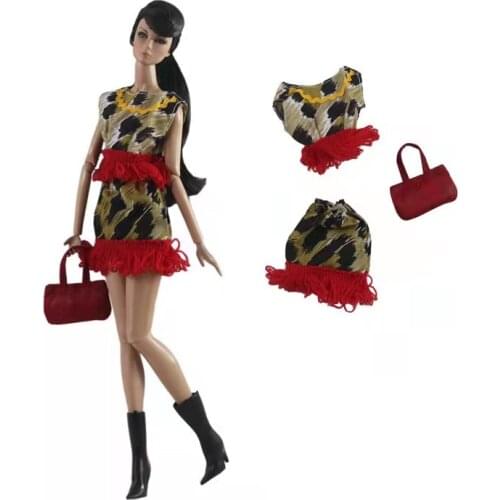 1/6 BJD Doll Clothes Fashion Tassels Sleeveless Shirt Skirt Handbag for Barbie Accessories Outfits Set Kids 11.5" Dollhouse Toys
