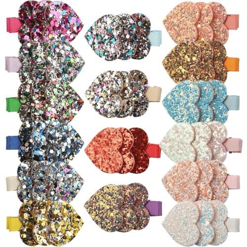 1Pair/2pcs Sequin Glitter Hairpins Little Girls' Blingbling Sweet Heart Barrettes Mini Hair Clip