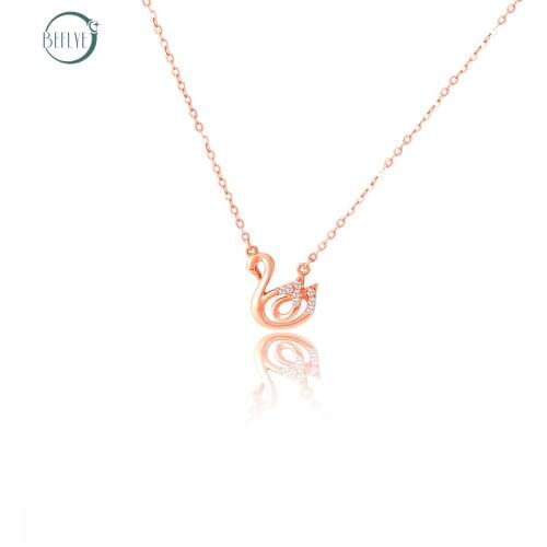 18k rose gold with zircon Swan set chain au750 pure gold classic Necklace + pendant boutique Party Jewelry