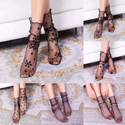 2019 Fashion Sexy Women Transparent Ultrathin Sheer Mesh Ankle Hosiery Glitter Star Fishnet Socks 1 Pairs