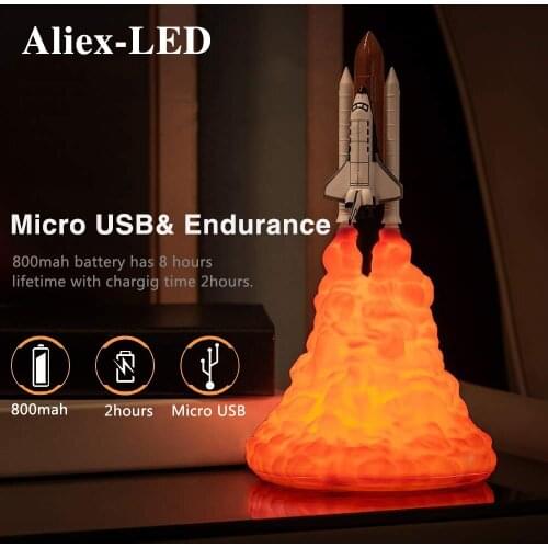 2020 New Decorative Desk Lamp 3D Print Rocket Lamps USB Rechargeable For Kids Moon Land Space Lover Bedroom Decor Night Light