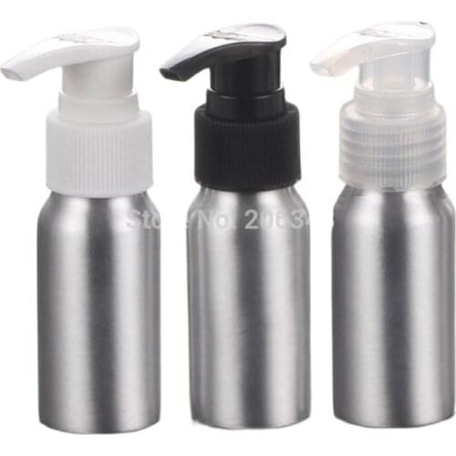 30ml Aluminium bottle metal bottle with white/transaprent black lotion pump