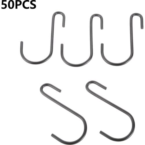 50 PCS Heavy Duty Black S Shaped Hooks For Hanging Pans Pots Bag Towels Storage Holder 74*3.5mm Kitchen Bathroom Bedroom Hooks