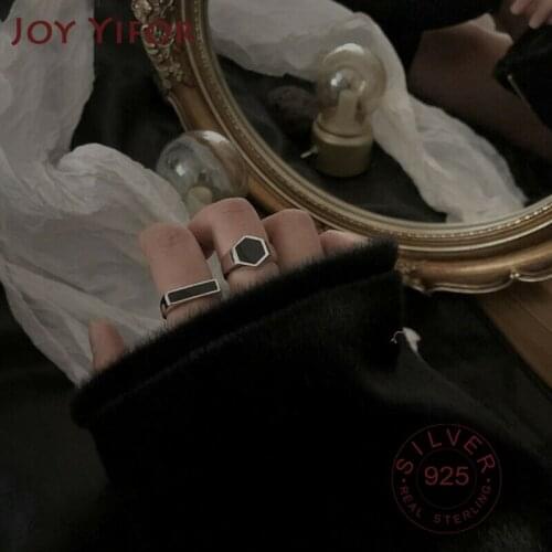 925 Sterling Silver Square Black Rings For Women Jewelry Beautiful Finger Open Rings For Party Birthday Gift