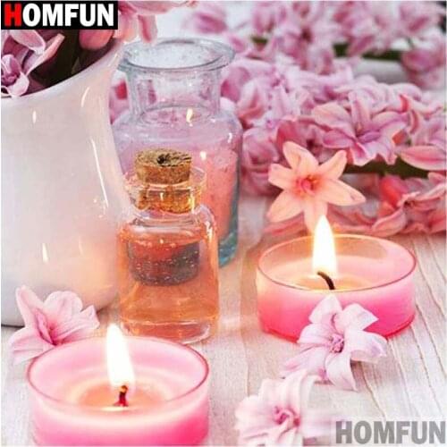 HOMFUN Full Square/Round Drill 5D DIY Diamond Painting "Flower candle" 3D Embroidery Cross Stitch 5D Home Decor A17687