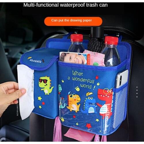 Car trash can cartoon seat back hanging storage box holder dinosaur multi-functional auto garbage bag bottle tissue organizer