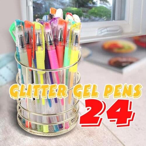Glitter Gel Pens Fine Point Markers Art Set, 24 Glitter Colored Pen with 24