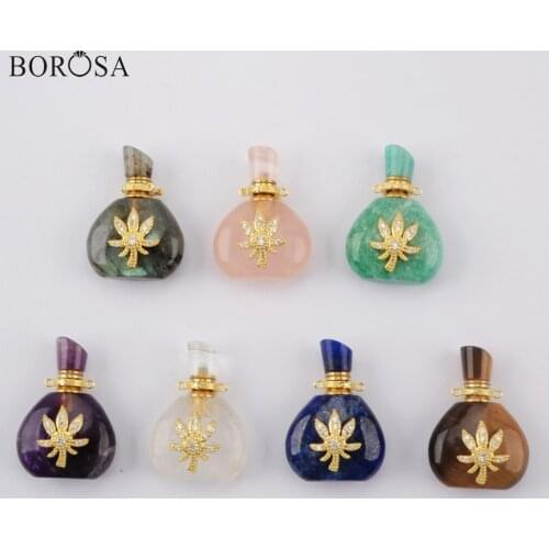 BOROSA Natural Stone Perfume Bottle Necklace Pendant New Design Connector Essential Oils Perfume Diffuser Christmas Gifts G1943