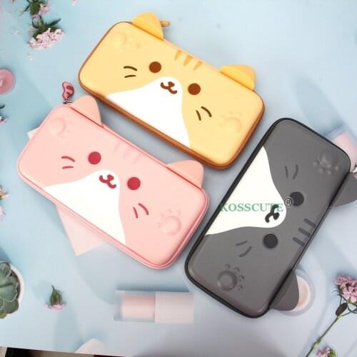 Pink Cat Switch Storage Bag Silicone Ear Protective Box PU Hard Cover Shell NS Carrying Case For Nintendo Switch Accessories