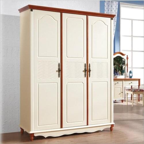 American country style wood wardrobe closet bedroom furniture three doors large storage closet p10253
