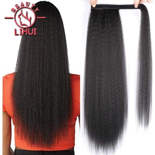 LiHui Long Straight Wrap Around Clip In Ponytail Hair Extension Heat Resistant Synthetic Pony Tail Fake Hair